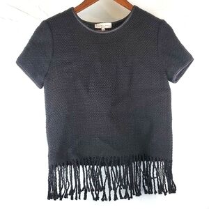 Anthro Waverly Grey Black Wool Sweater Top With Fringe